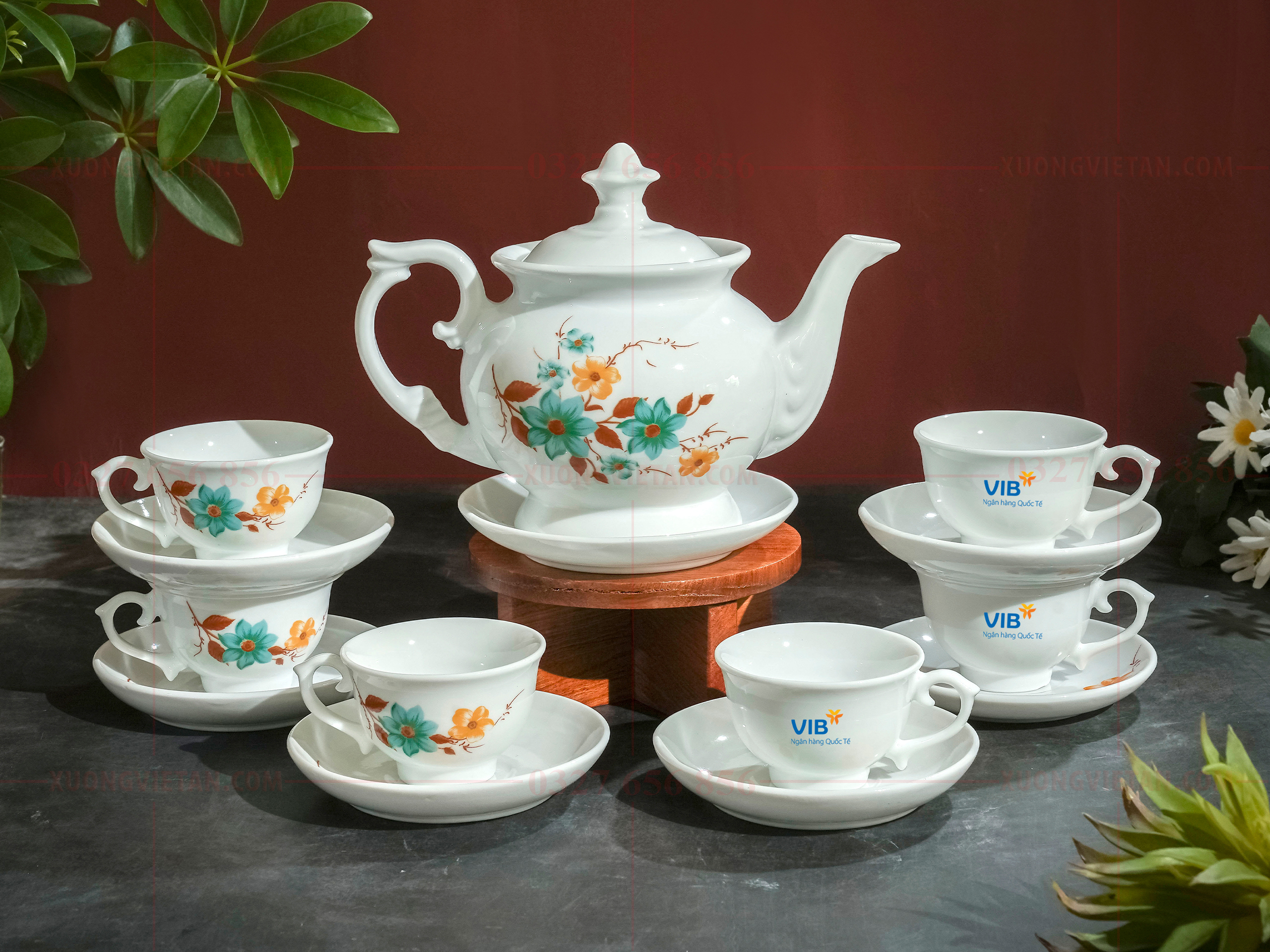 Bộ ấm chén in logo làm quà tặng doanh nghiệp