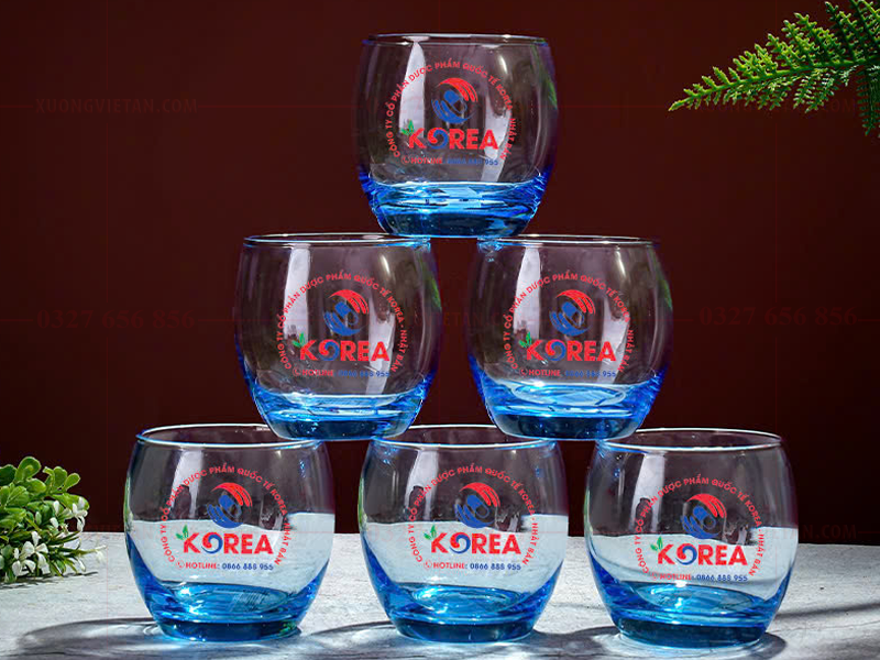 Bộ cốc thủy tinh in logo kỉ niệm làm quà tặng